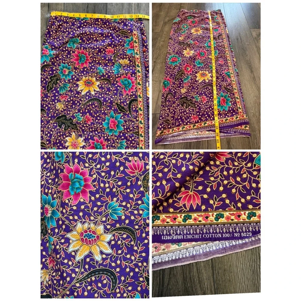 Emchit 5029 Batik Floral Wrap‎ Maxi Skirt Purple Cotton 28 Boho Ethnic Festival